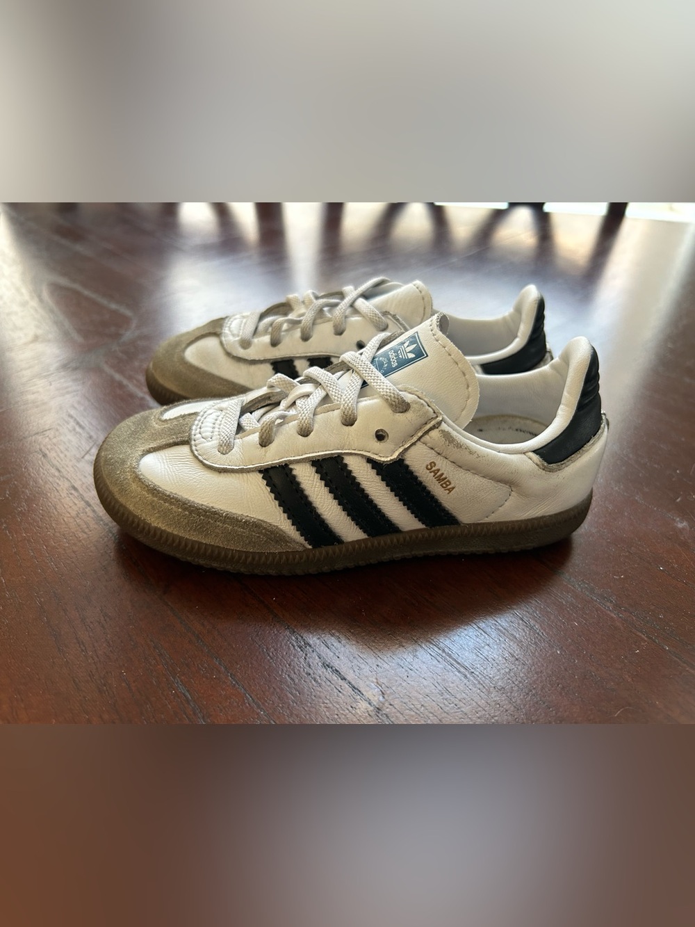 adidas Kids Samba Sneakers in White and Black with Gum Sole size 10K